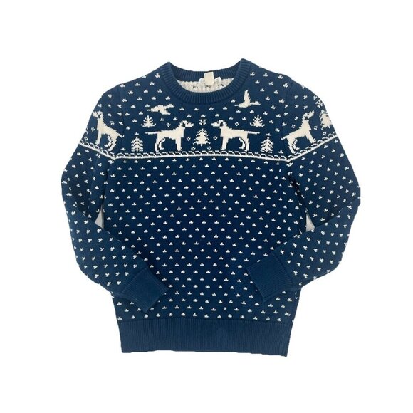 J.CREW Other - J Crew Fair Isle Navy Blue Crew Neck Sweater Sz Youth M Dogs Winter
